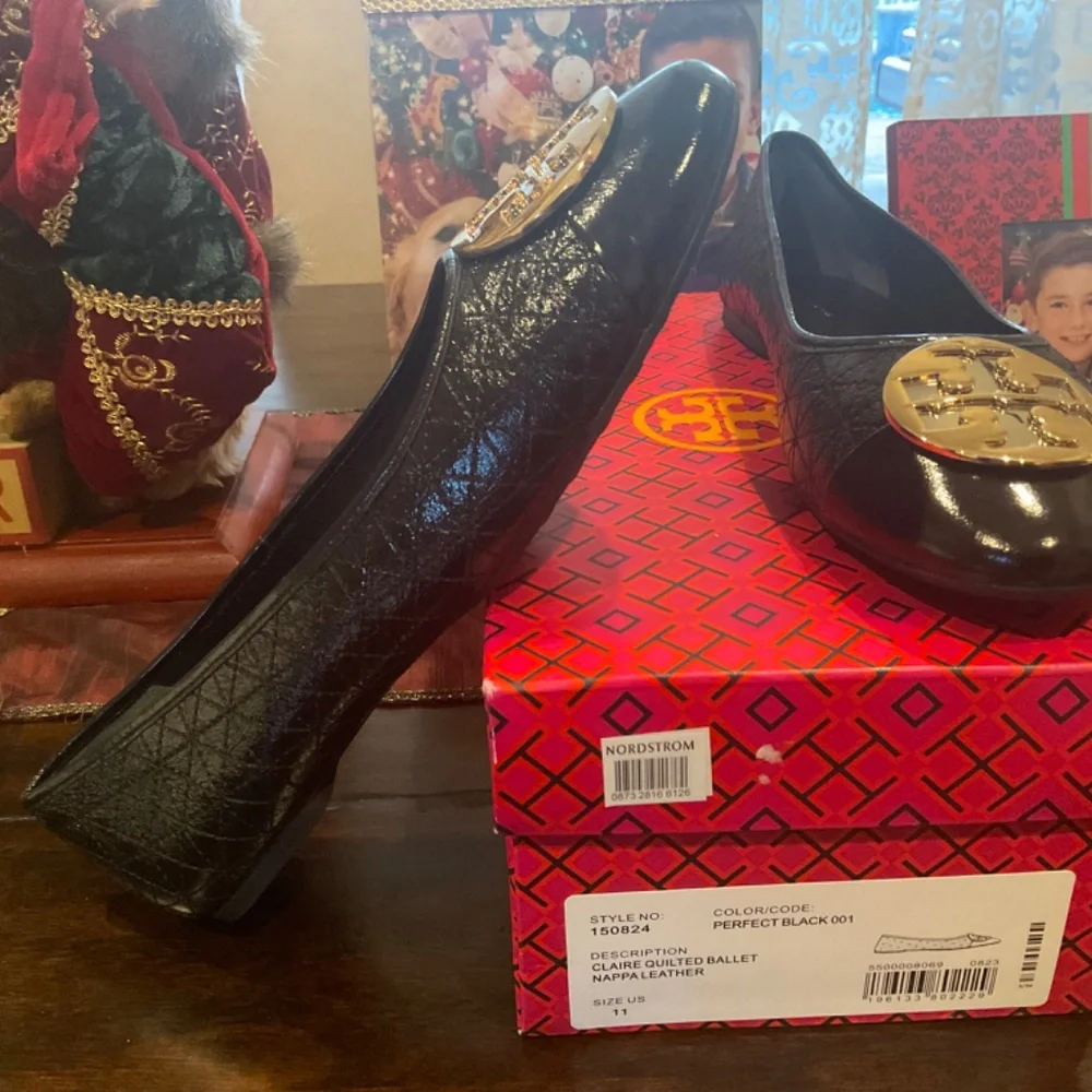 Tory Burch Claire Quilted Ballet Flats in perfect black, BNIB,MSRP$258
